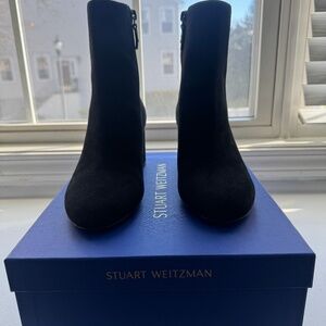 Stuart Weitzman Wynn Zip Black Suede Bootie, Size 7.5